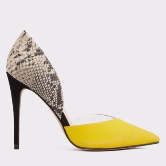 Aldo Women Yellow Snake Print Pointed
Toe High Pump Heel Shoes - Picture 1 of 3